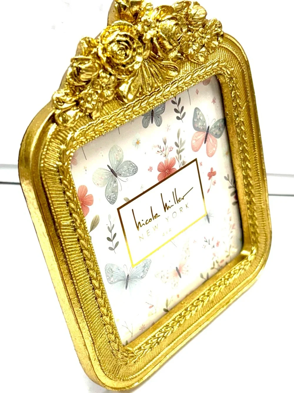 Nicole Miller Square Rococo Revival Style Gold 4 x 4 Picture Frame F441005